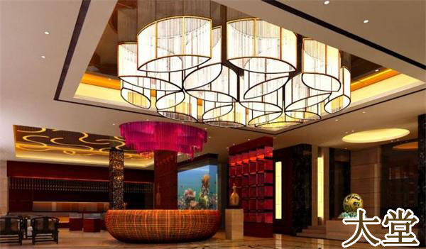 【酒店大堂】復古絲質燈罩吸頂式工程燈具