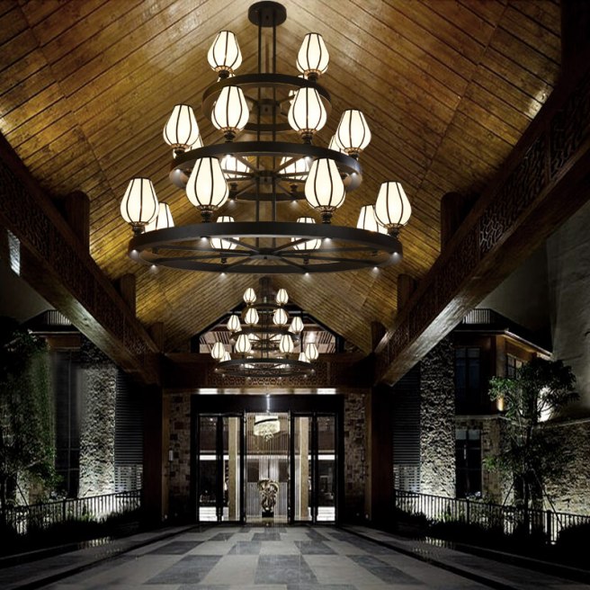 2018新款中式布藝大吊燈售樓處應用